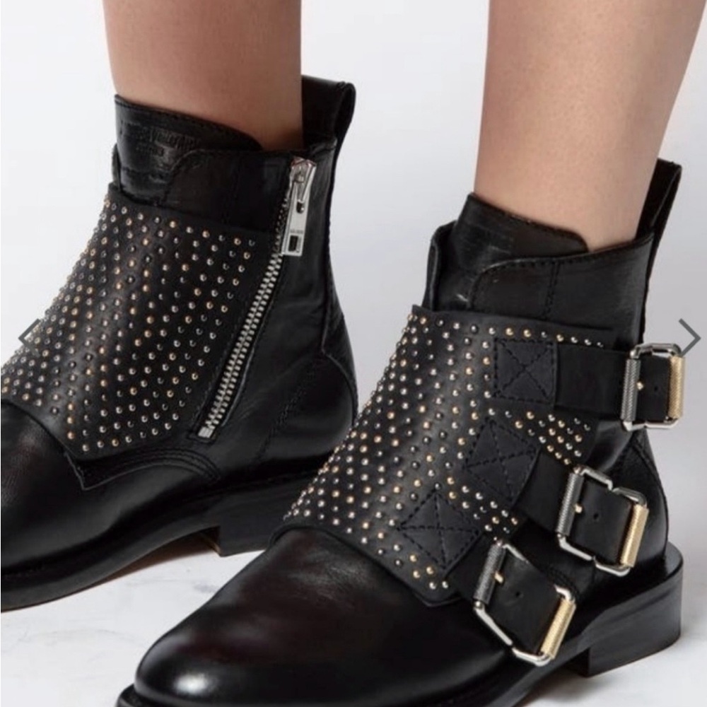 Zodag & Voltaire woman’s studded Leather combat boots in black, size 37